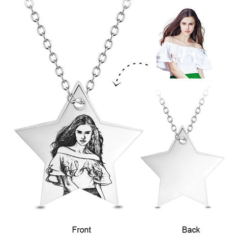 STAR PERSONALIZED PHOTO ENGRAVED PENDANT NECKLACE