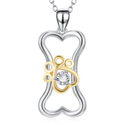 925 Sterling Silver Dog Bone Paw Charm Pendant Necklace