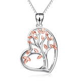 925 Sterling Silver Love Heart Shiny Tree Pendant Lucky Necklace