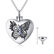 Butterfly Urn Necklace for Ashes Sterling Silver Memorial Keepsake Rose/Lotus/Sunflower Cremation Jewelry with Filling Tool