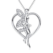 Sterling Silver Guardian Fairy with Angel Wings Heart Pendant Necklace Gifts