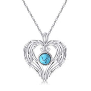 Sterling Silver Guardian Angel Wings Simulated Turquoise Pendant Necklace Jewelry for Women Girls Gifts