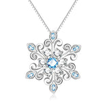 925 Sterling Silver Snowflake Pendant Necklace Blue and White Fleur De Lis, Romantic Jewelry