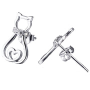 Pendientes de plata de ley con mini gatos domésticos, tachuelas de joyería, pendientes de gato transparentes