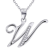 925 Sterling Silver Cubic Zirconia 26 Letters Alphabet Pendant Necklace