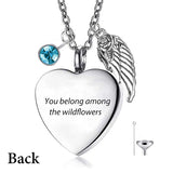 Wildflowers Urn Necklace for Ashes Sterling Silver Custom Heart-Shaped Cremation Jewelry