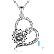 Sterling Silver Sunflower Heart-shaped Urn With Oxidized Pendant Necklace For Women