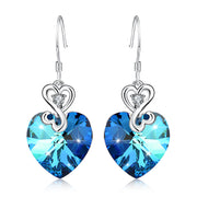 925 Sterling Silver Good Luck Love Heart Crystals Drop Earrings