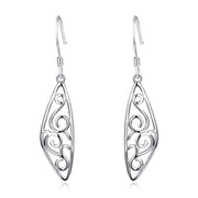 925 Sterling Silver Chinese Style Pattern Drop Earrngs