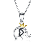 925 Sterling Silver Lovely Baby Elephant Crown Pendant Necklace