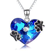 925 Sterling Silver Super Cool Dog Foot Blue Ocean Heart Crystal Necklace For Women Girlfriend