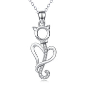 Sterling Silver Cute Cat Love Heart Jewelry Fashion Women Charm Necklace