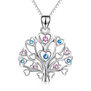 925 Sterling Silver Love Heart Tree Birthstones Pendant Necklace