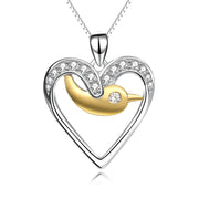 925 Sterling Silver Jewelry Love Heart Gold Dolphin Pendant With Adjustable Chain Necklace