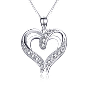 925 Sterling Silver Charm Double Love Heart Pendant Necklace