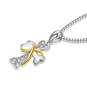 925 Sterling Silver Lovely Dog Bone Cross Two-Tone Necklace