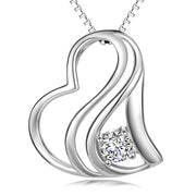 925 Sterling Silver Irregular Heart Crystal Lucky Pendant Necklace For Women Girlfriend