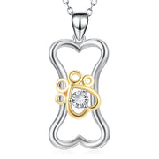 925 Sterling Silver Dog Bone Paw Charm Pendant Necklace