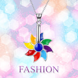 925 Sterling Silver Eight Color Windmill Lucky Pendant Necklace